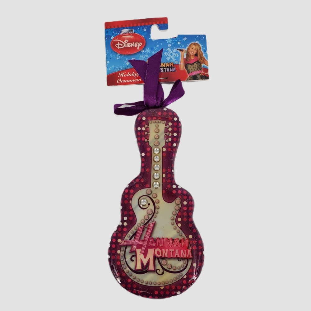 Disney Hannah Montana Holiday Ornament Purple Guitar Glitter Rhinestone New